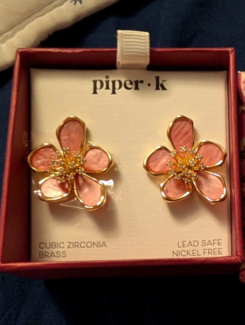 Piper K Pink Flower Stud Earrings - Gold Tone